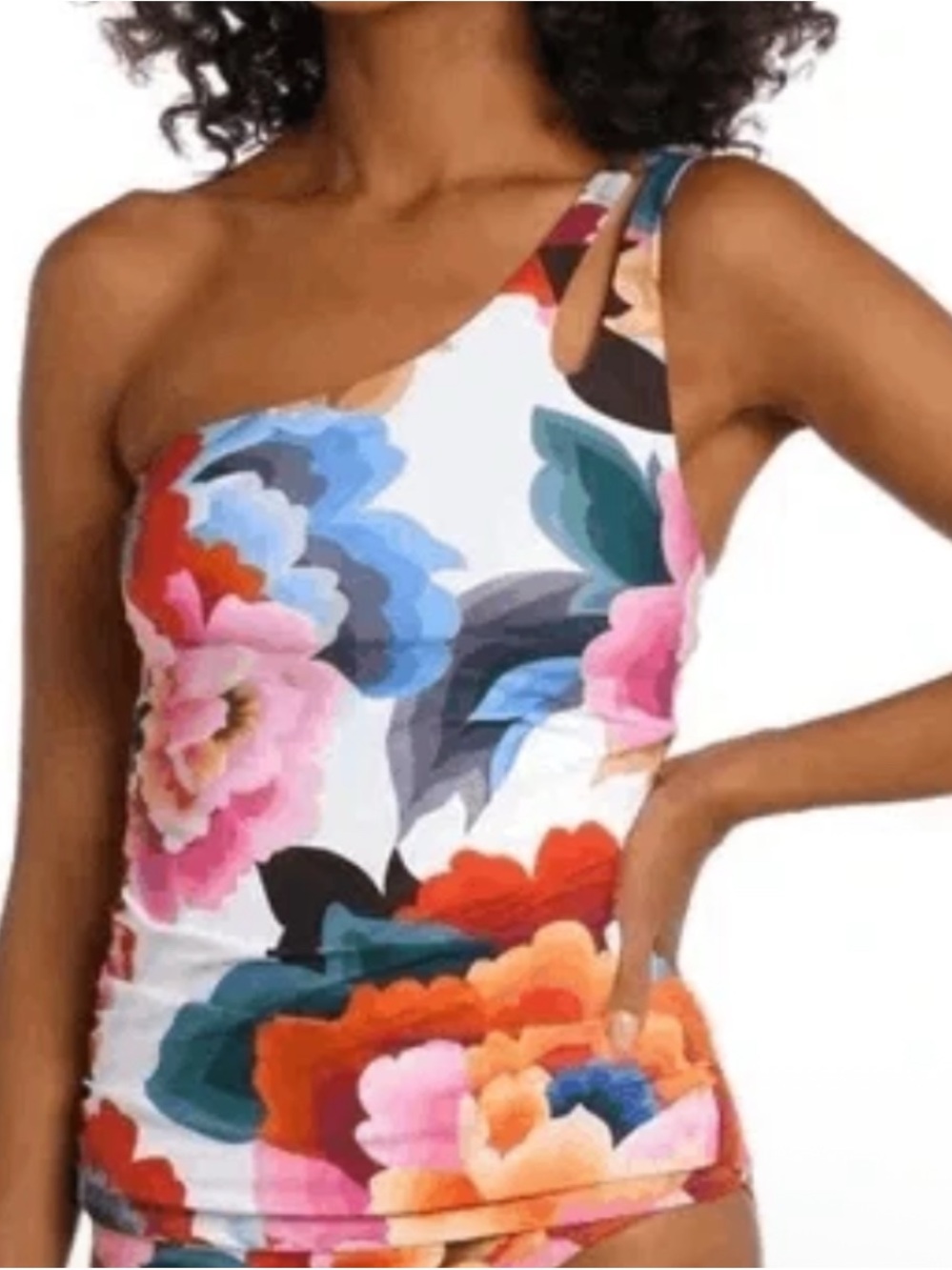 La Blanca Floral One-Shoulder Tankini Top - Multicolor